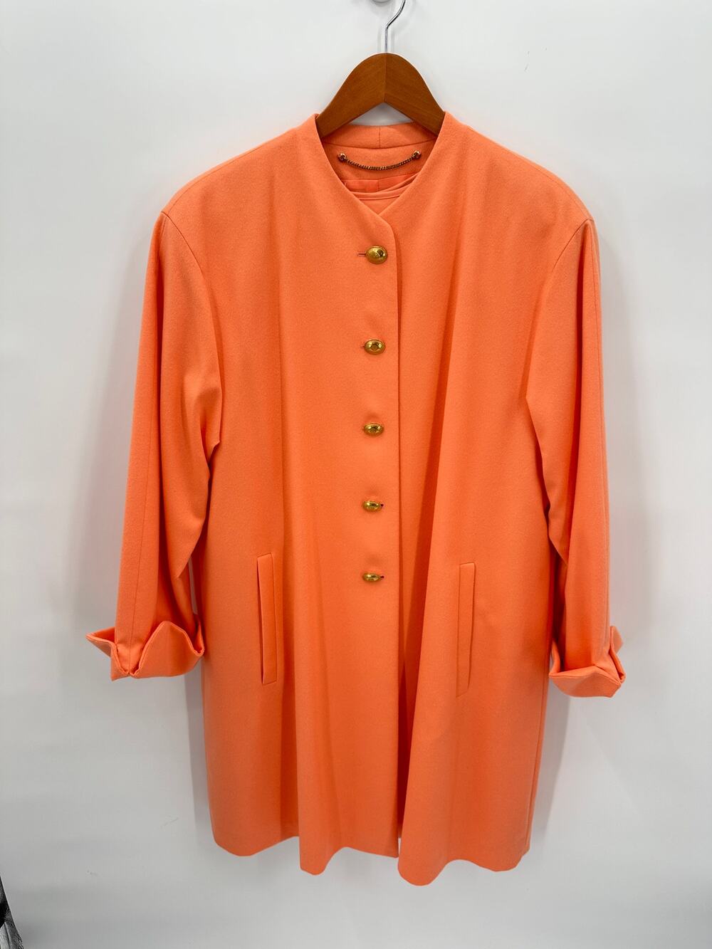 LOUIS FERAUD Vintage Orange Cashmere Wool Button Long Jacket & Blouse Set  // 8